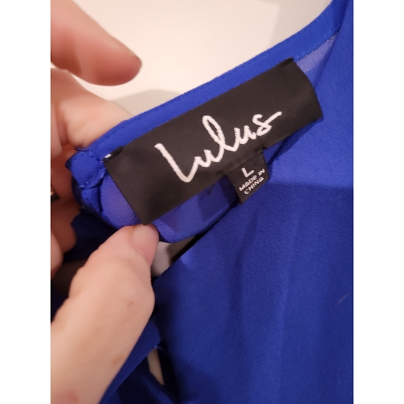 LULUS Royal Blue Lace Up Cut Out Maxi Dress Short Sleeve Flowy Crew Neck Size L - Picture 3 of 5